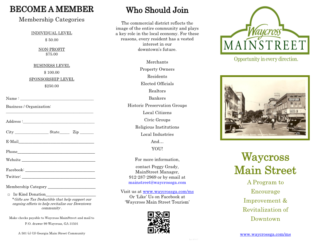 Waycross Main Street Membership Brochure