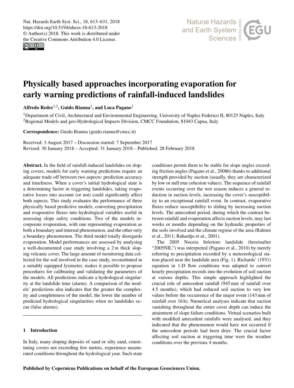 Physically Based Approaches Incorporating Evaporation for Early Warning Predictions of Rainfall-Induced Landslides