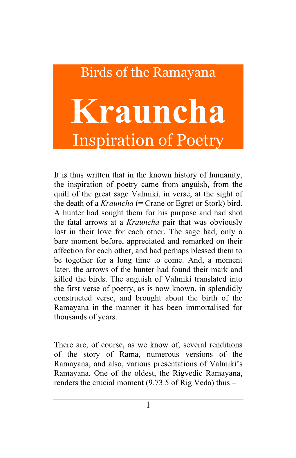 Krauncha Inspiration of Poetry