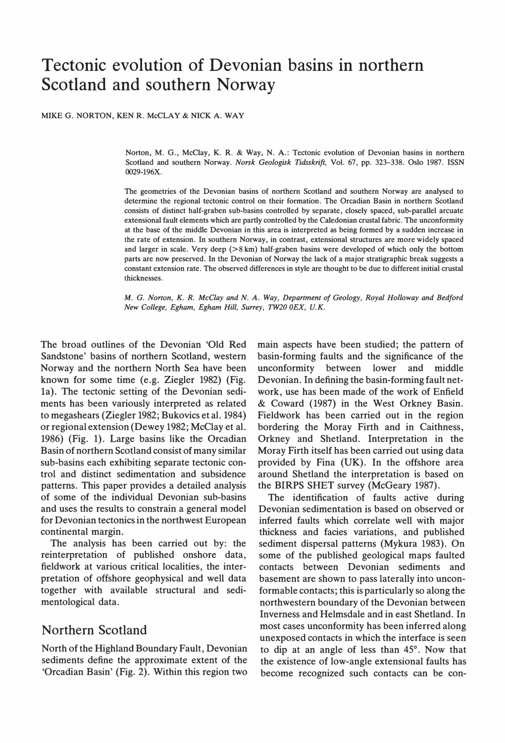 Tectonic Evolution of Devonian Basins in Northern Scotland and Southern Norway