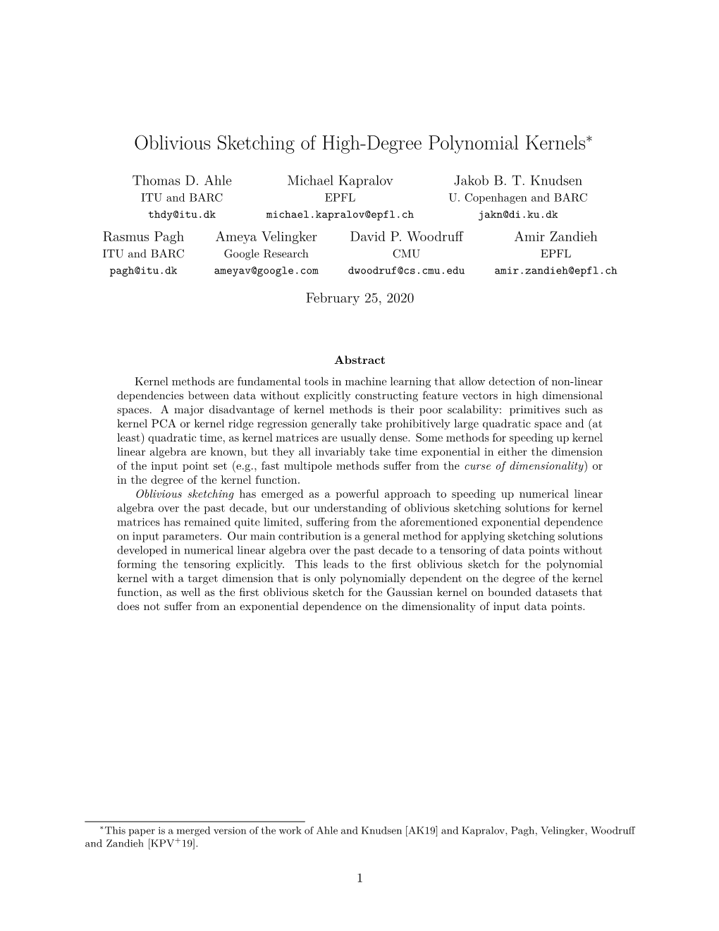 Oblivious Sketching of High-Degree Polynomial Kernels∗