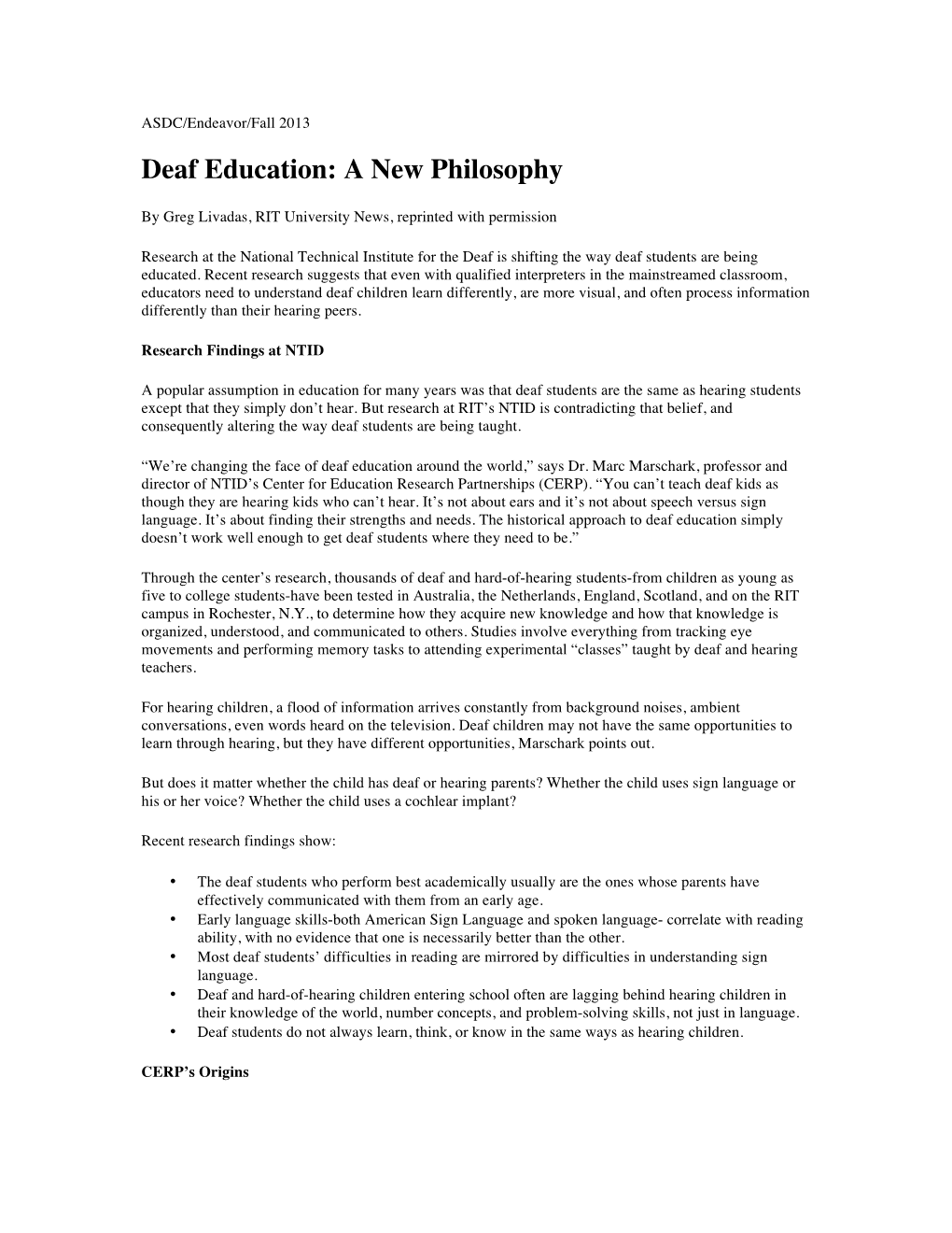 Deaf Education: a New Philosophy