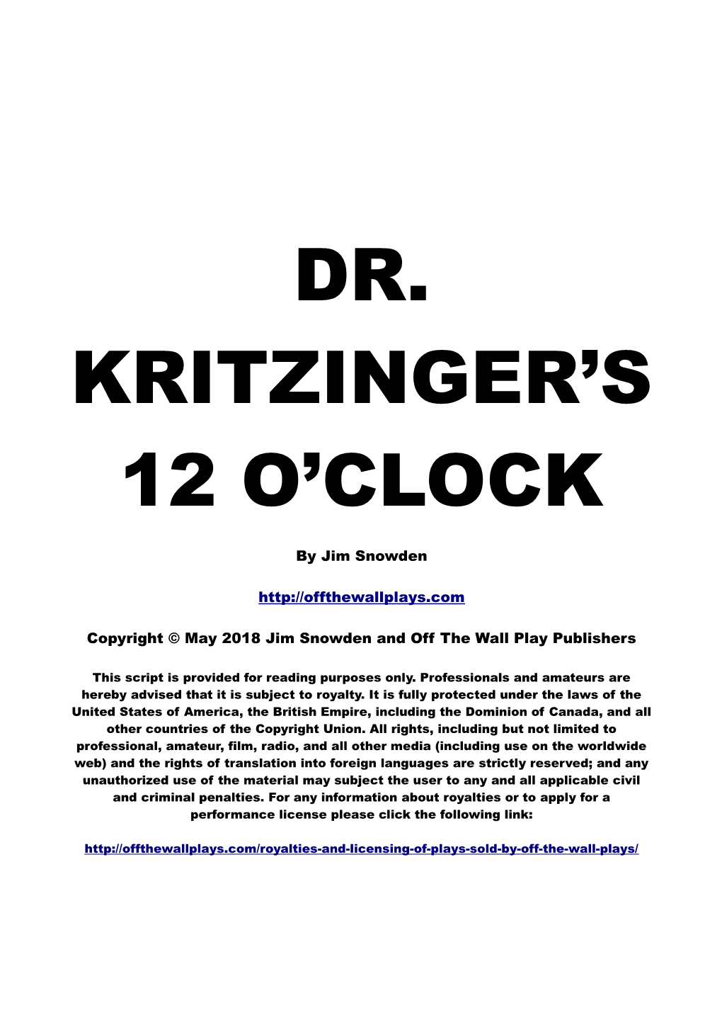 Dr. Kritzinger's 12 O'clock