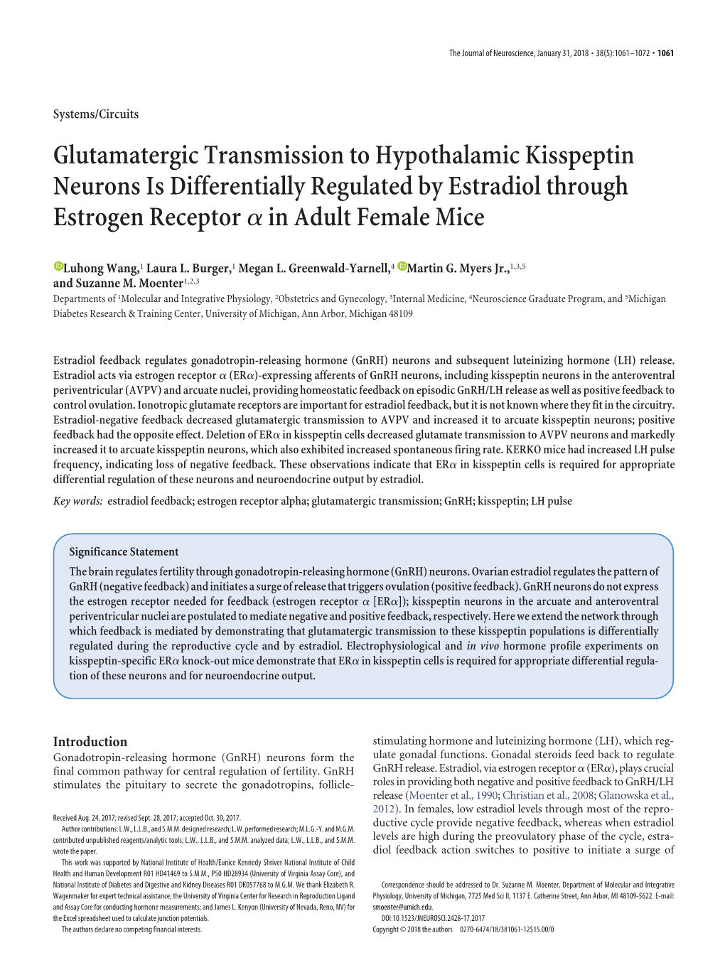 Glutamatergic Transmission to Hypothalamic Kisspeptin Neurons Is Differentially Regulated by Estradiol Through Estrogen Receptor ␣ in Adult Female Mice