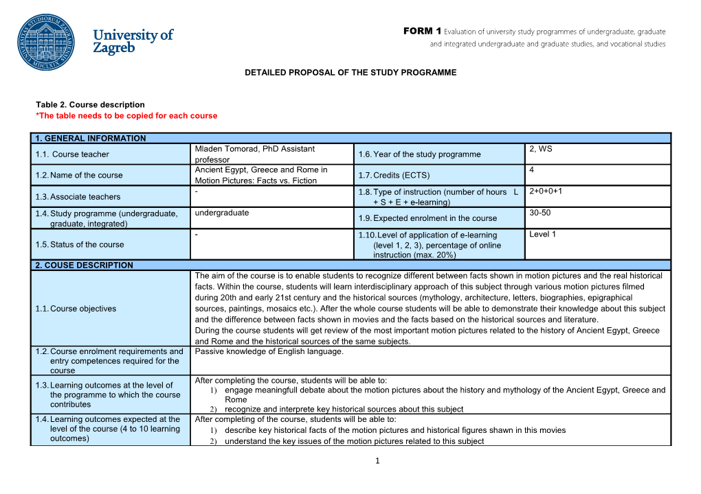 Detailed Proposal of the Study Programme