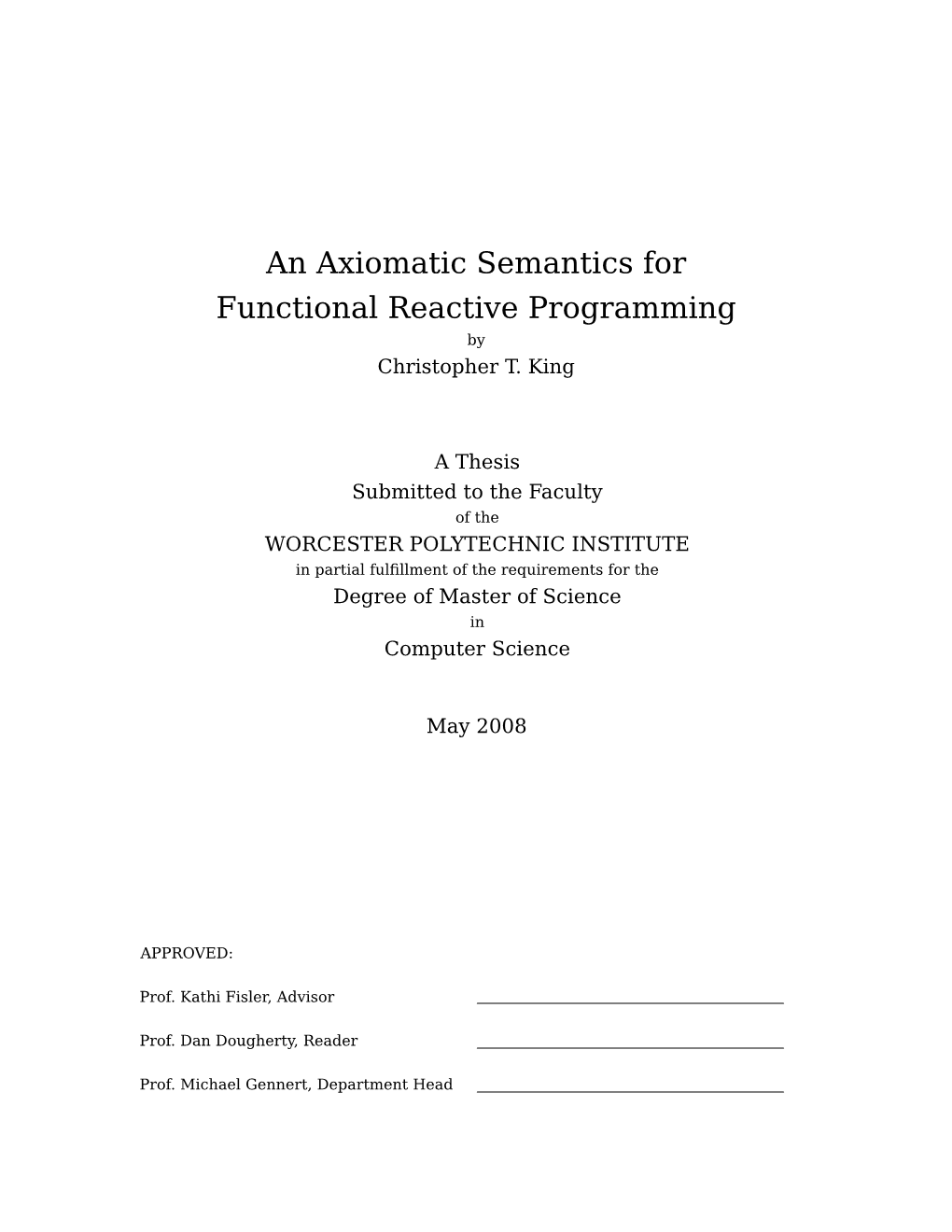 An Axiomatic Semantics for Functional Reactive Programming