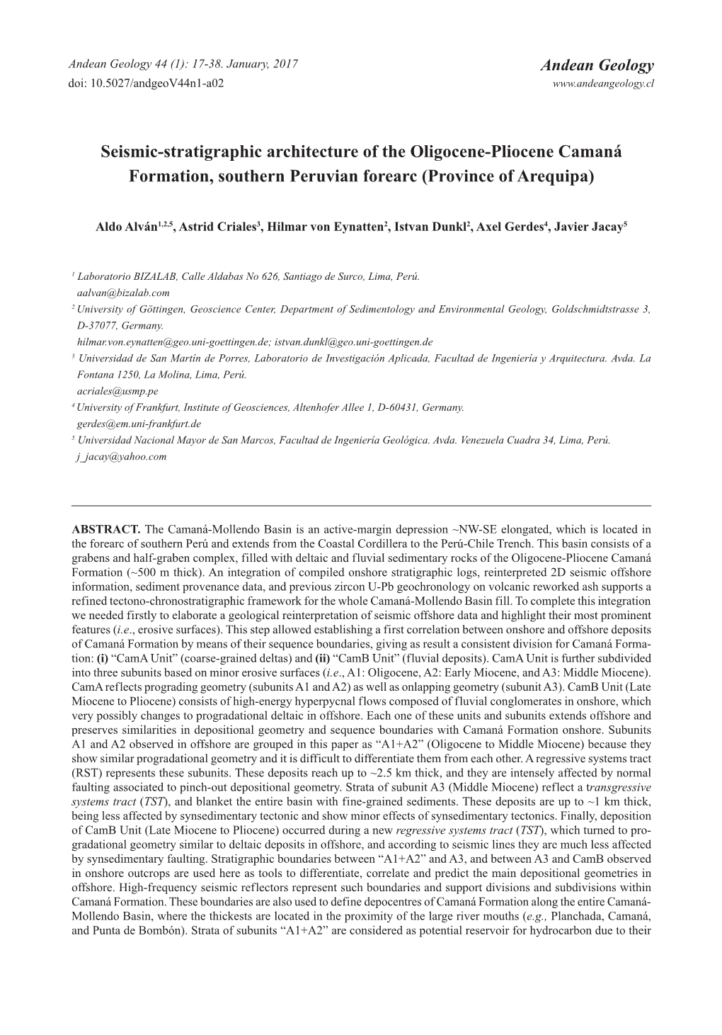 Seismic-Stratigraphic Architecture of the Oligocene-Pliocene Camaná Formation, Southern Peruvian Forearc (Province of Arequipa)