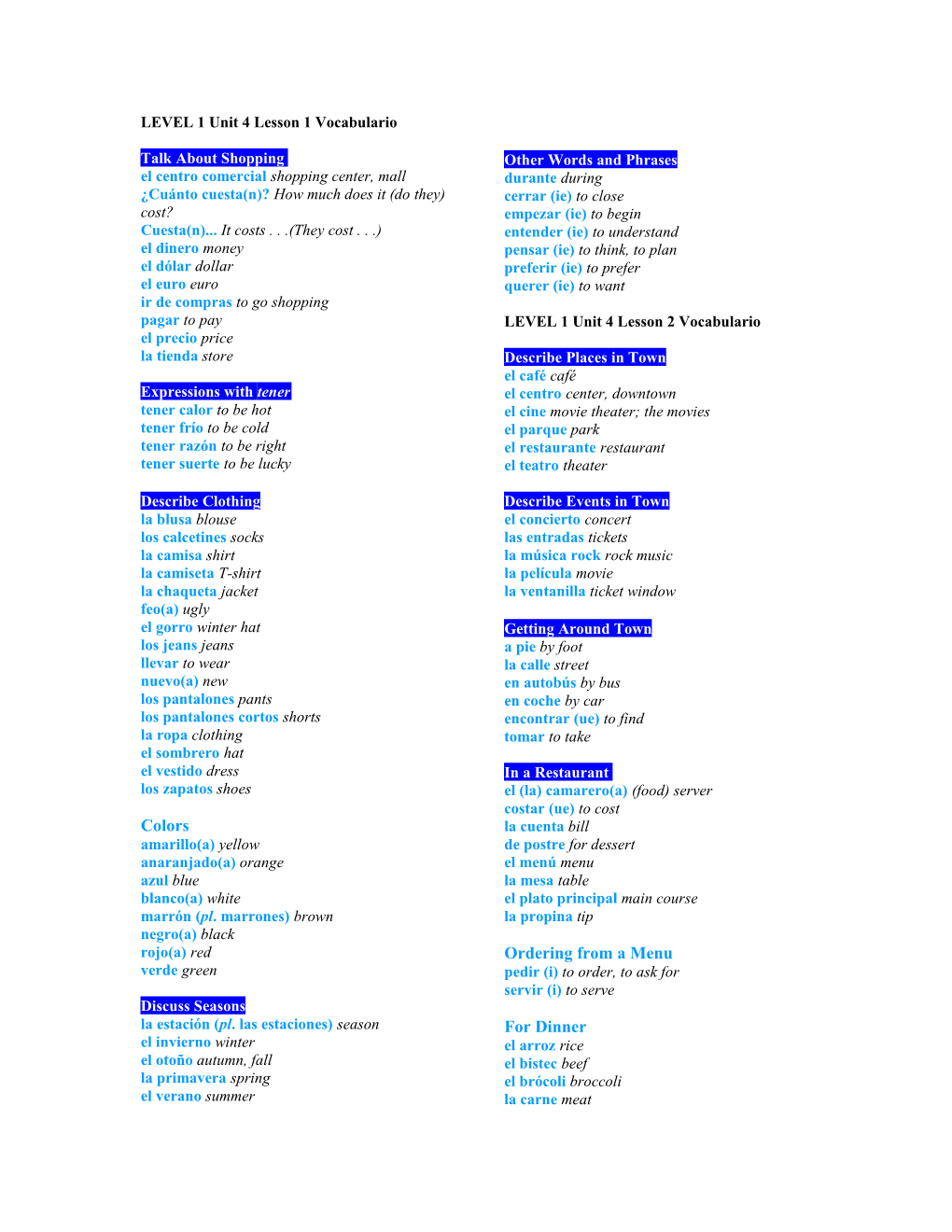 Unit 3 Lesson 1 Vocabulario