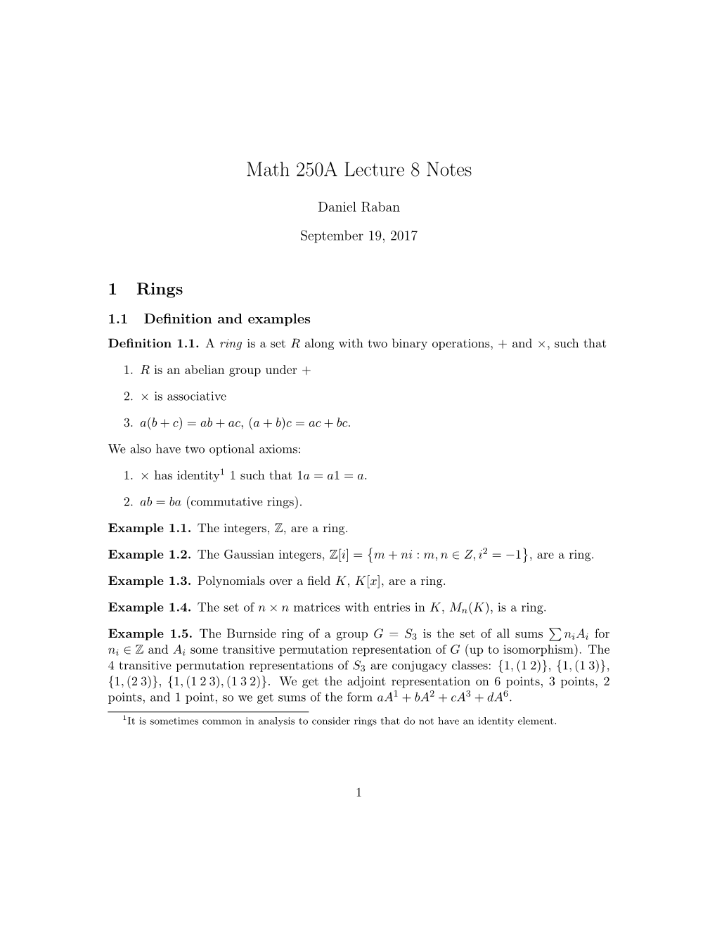 Math 250A Lecture 8 Notes