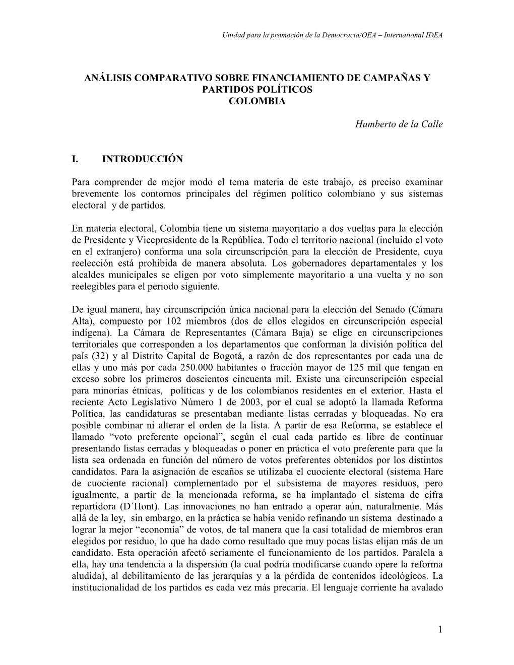 Análisis Comparativo Sobre Financiamiento De Campañas Y Partidos Políticos Colombia