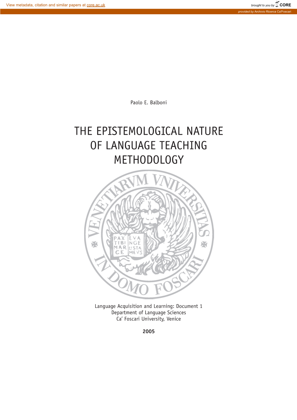 The Epistemological Nature of Language Teaching Methodology 3