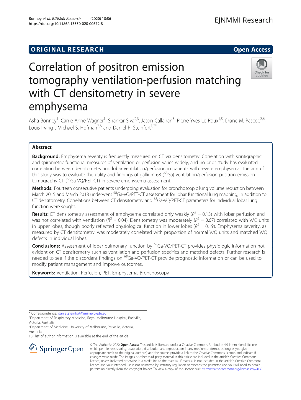 Correlation of Positron Emission Tomography Ventilation-Perfusion