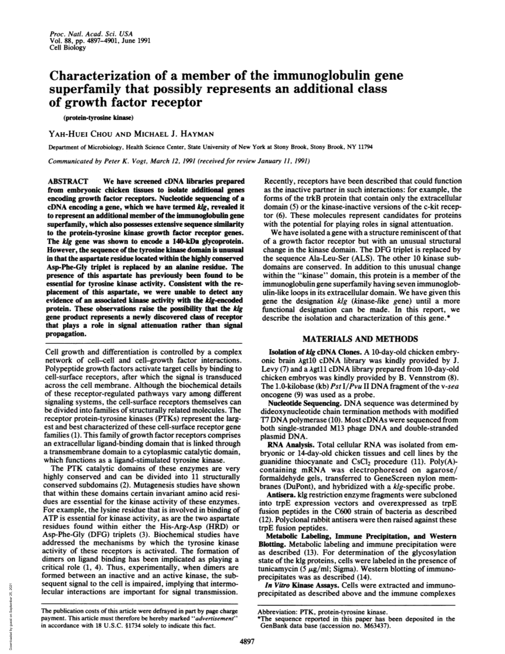 Characterization of a Member of the Immunoglobulin Gene Superfamily