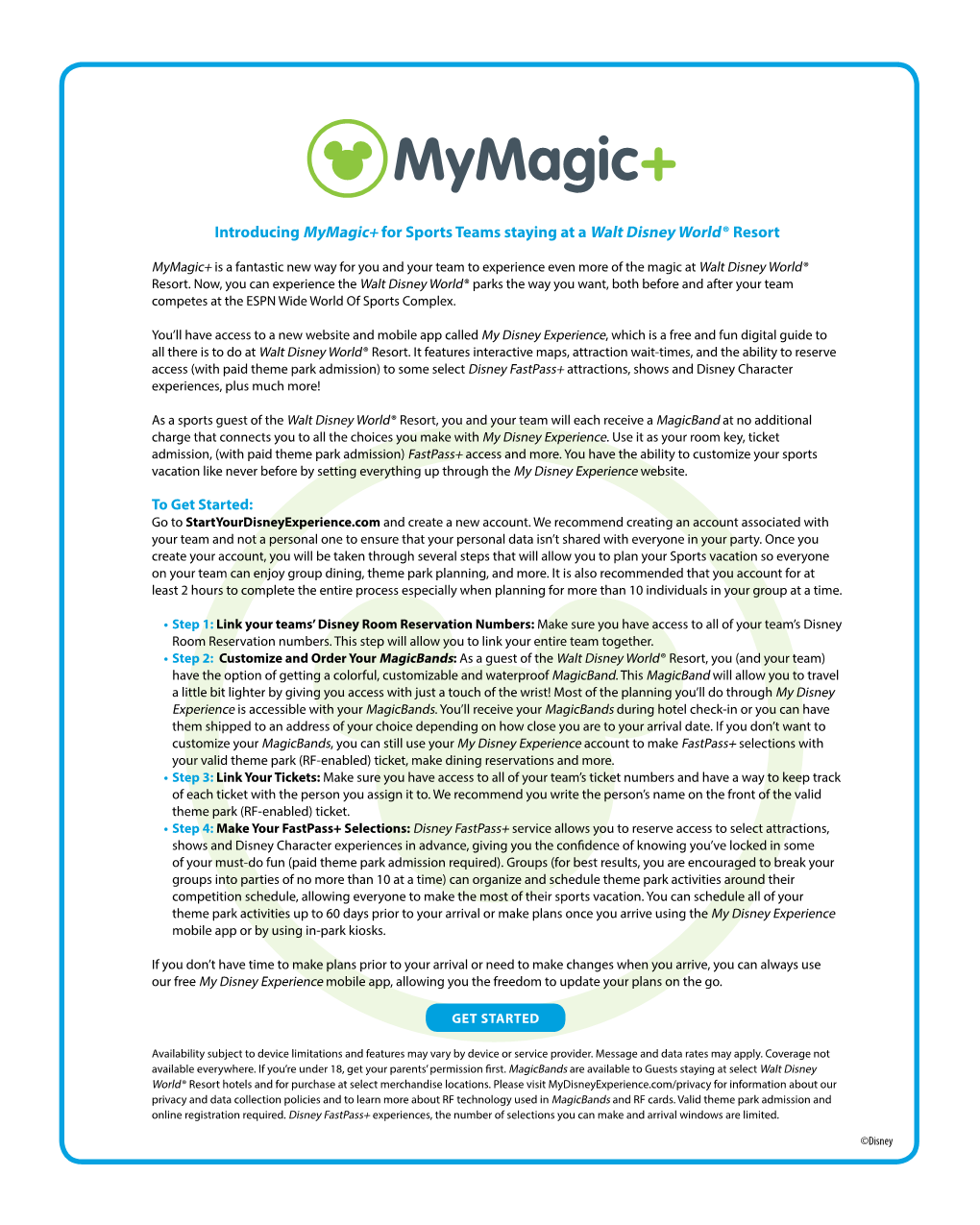 Introducing Mymagic+ for Sports Teams Staying at a Walt Disney World ® Resort