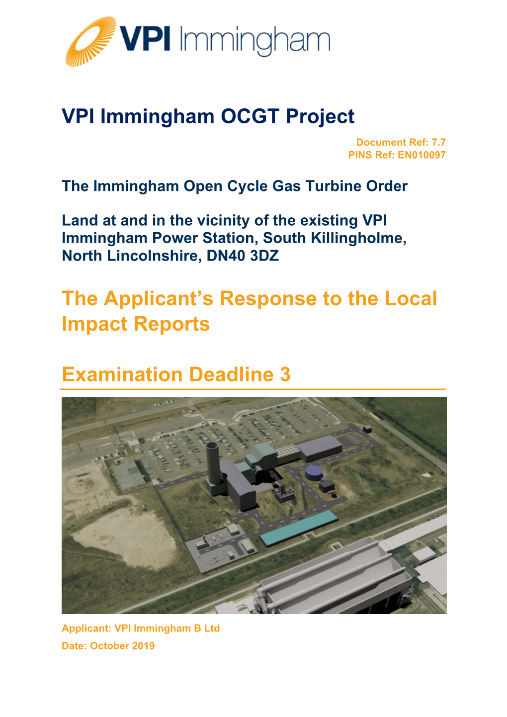 VPI Immingham OCGT Project the Applicant's Response to the Local