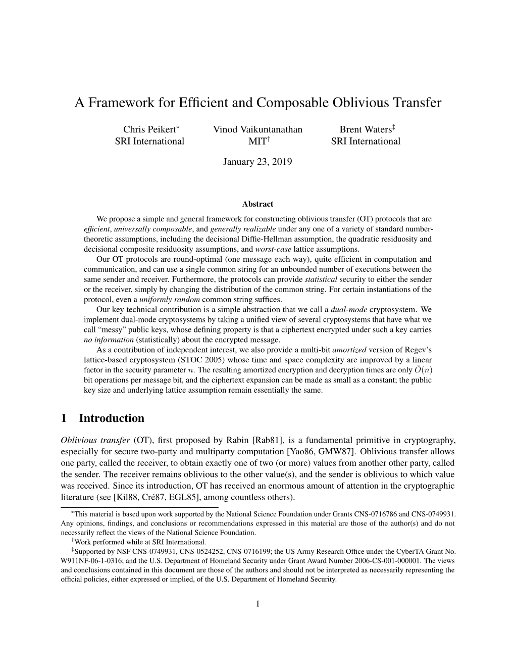 A Framework for Efficient and Composable Oblivious Transfer