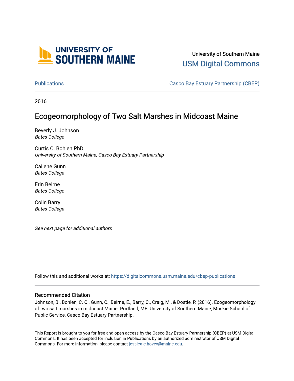 Ecogeomorphology of Two Salt Marshes in Midcoast Maine