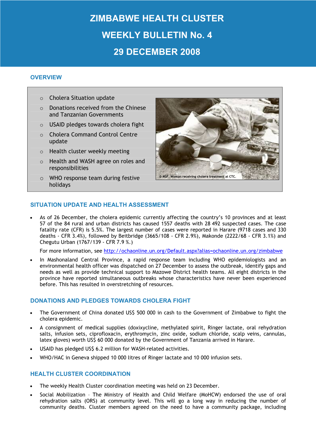 ZIMBABWE HEALTH CLUSTER WEEKLY BULLETIN No. 4 29