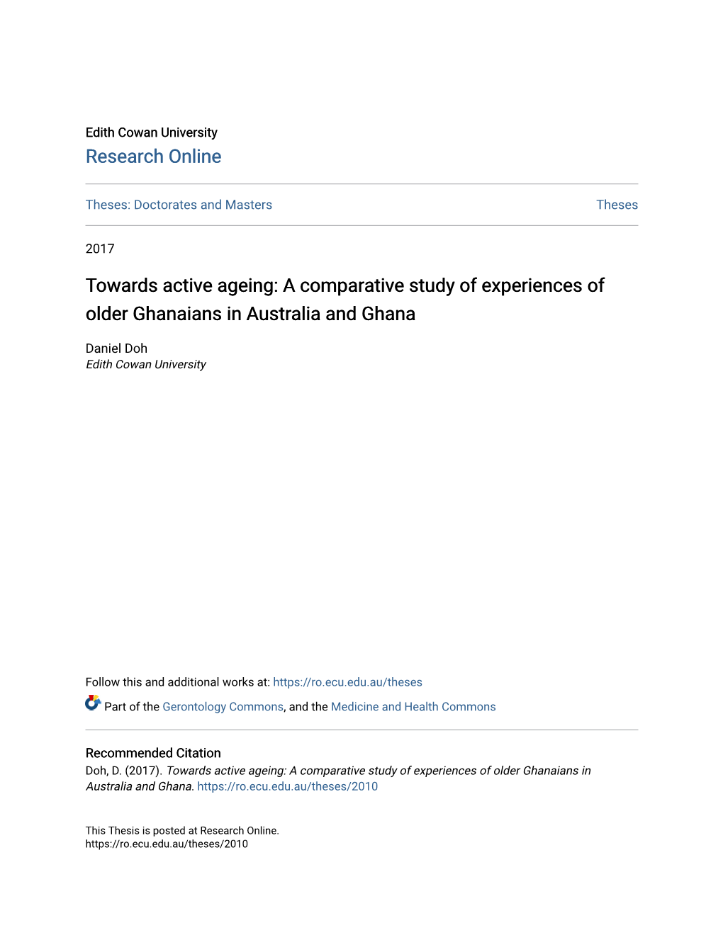 Towards Active Ageing: a Comparative Study of Experiences of Older Ghanaians in Australia and Ghana