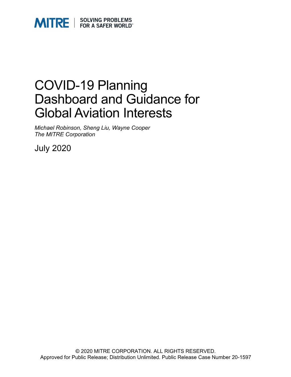 COVID-19 Planning Dashboard and Guidance for Global Aviation Interests