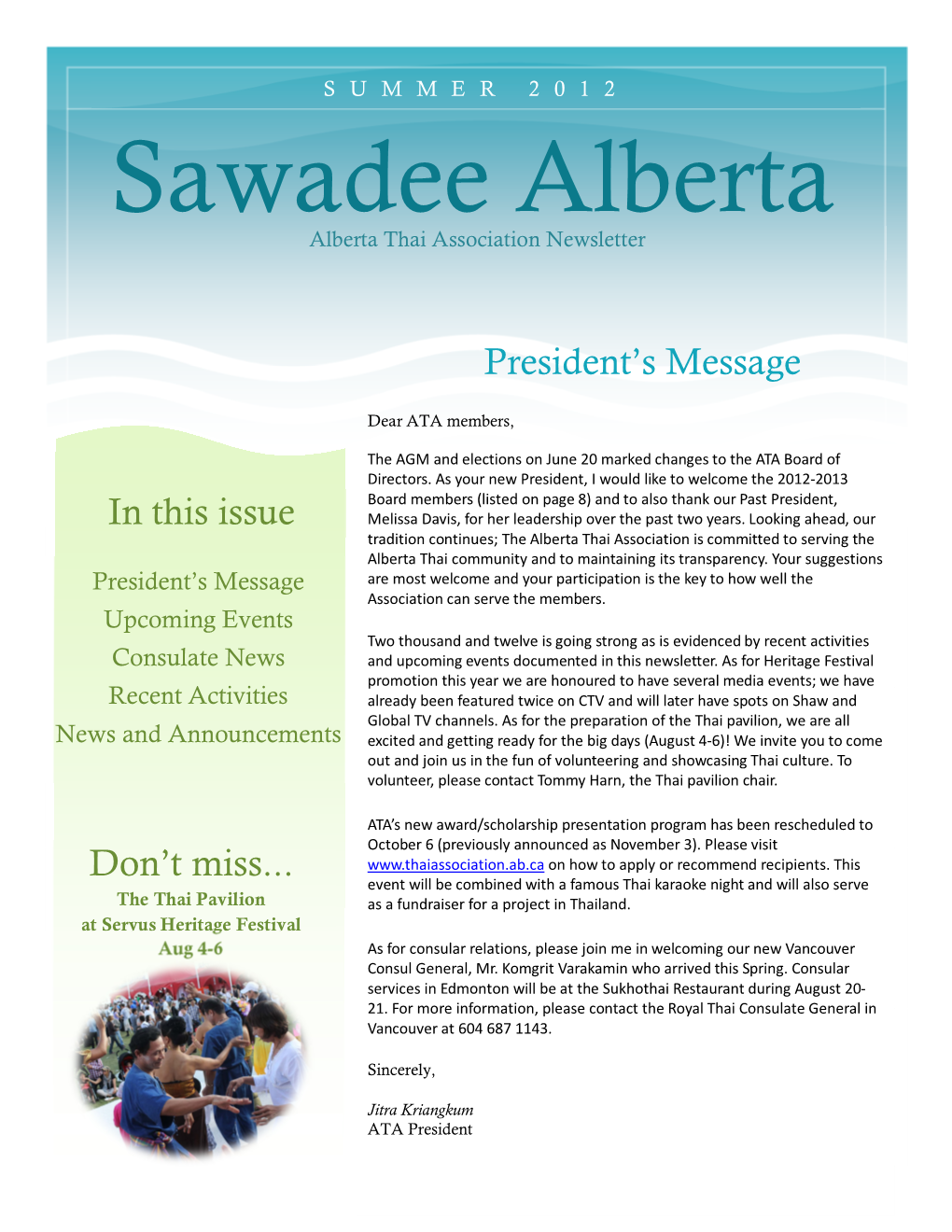 Sawadee Alberta Alberta Thai Association Newsletter