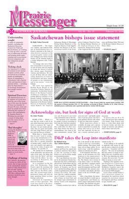 Saskatchewan Bishops Issue Statement Sought