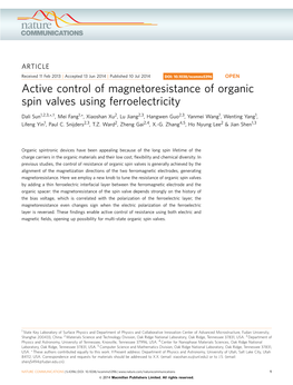 Active Control of Magnetoresistance of Organic Spin Valves Using Ferroelectricity
