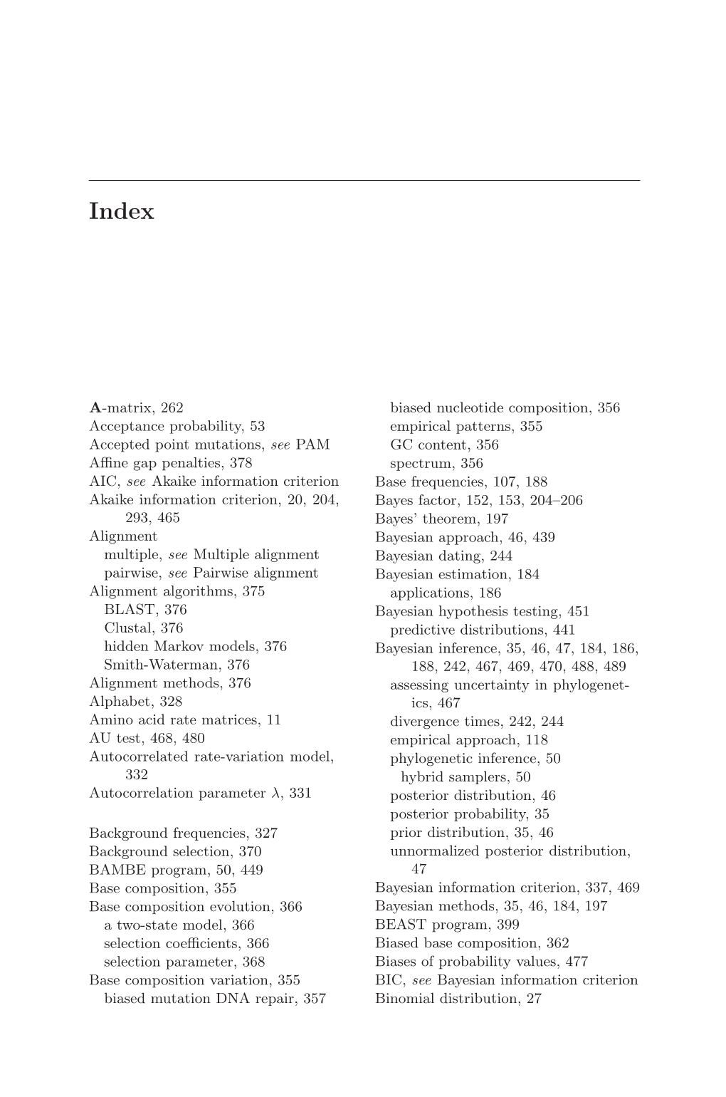 A-Matrix, 262 Acceptance Probability, 53 Accepted Point Mutations, See