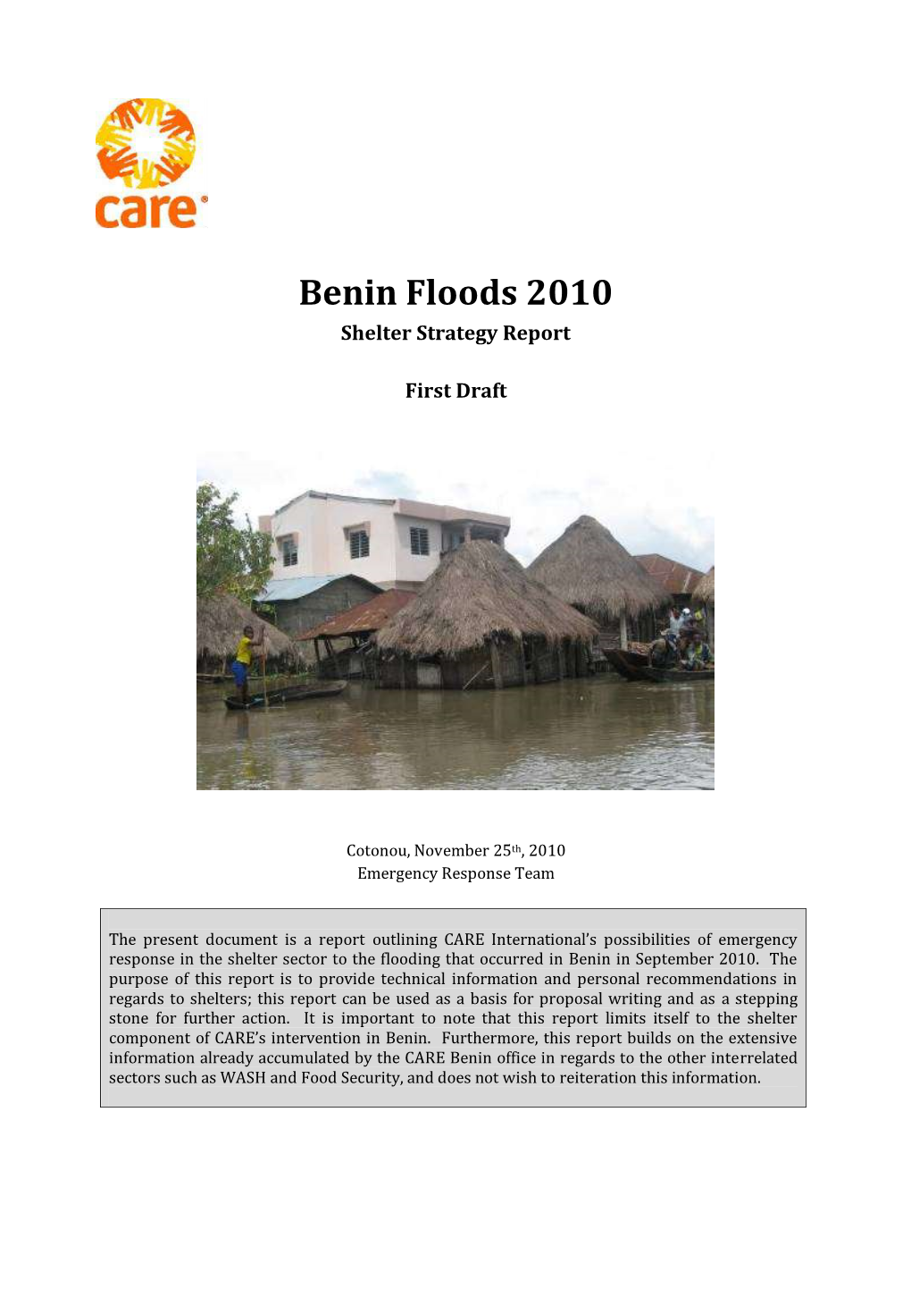 Benin Floods 2010 Shelter Strategy Report