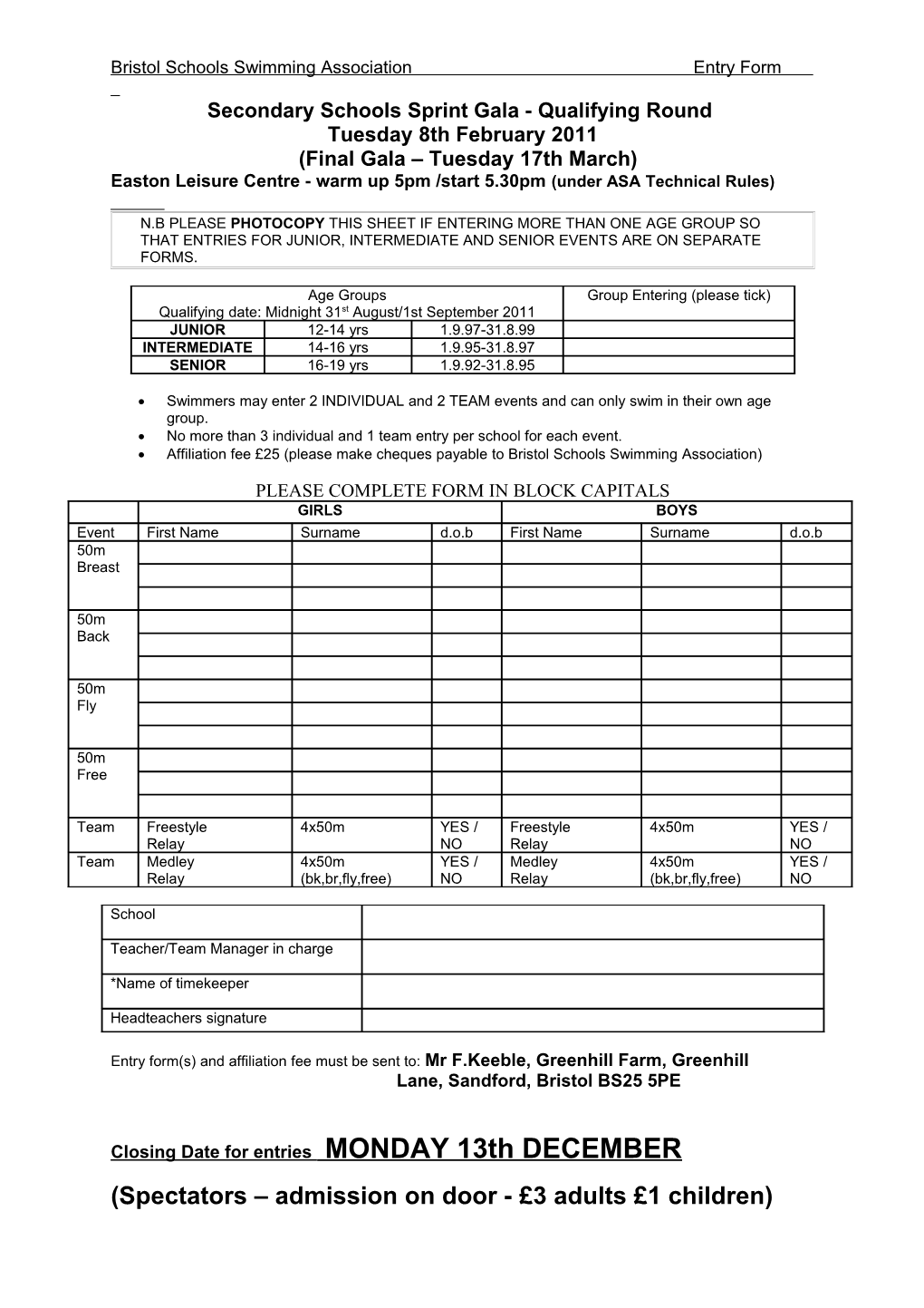 Bristol Schools Swimming Association