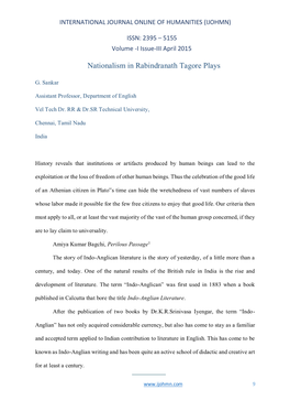 Nationalism in Rabindranath Tagore Plays