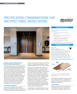 Specification Considerations for Architectural Wood Doors