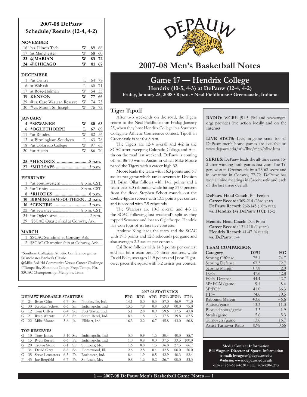 2007-08 Men's Basketball Notes Game 17