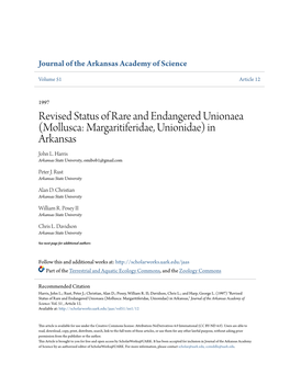 Mollusca: Margaritiferidae, Unionidae) in Arkansas John L