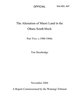 The Alienation of Maori Land in the Ohura South Block