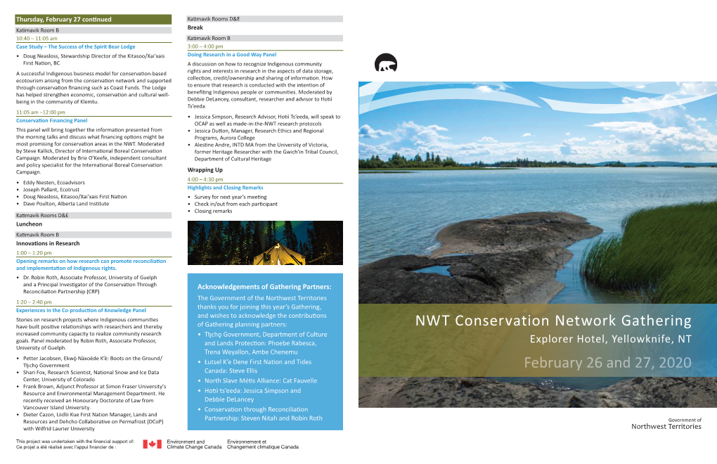NWT Conservation Network Gathering February 26 and 27, 2020
