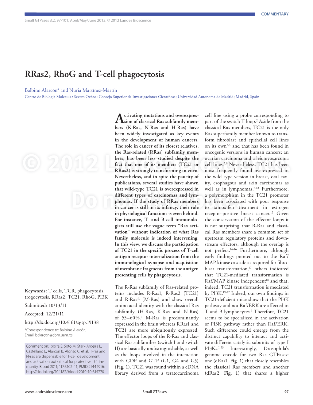 Rras2, Rhog and T-Cell Phagocytosis