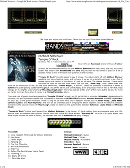 Michael Schenker - Temple of Rock Review - Metal-Temple.Com