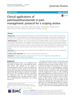 Clinical Applications of Palmitoylethanolamide in Pain