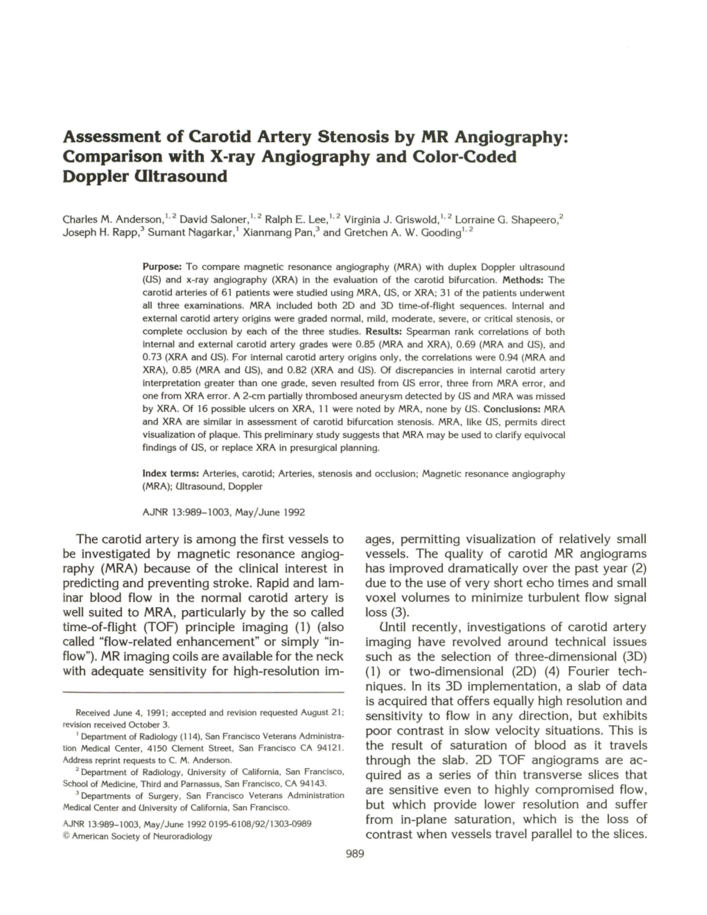 Assessment of Carotid Artery Stenosis by MR Angiography: Comparison with X-Ray Angiography and Color-Coded Doppler Ultrasound