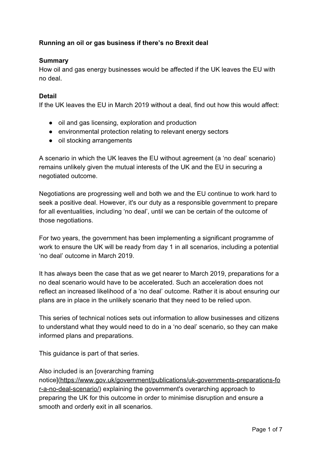 Running an Oil Or Gas Business If There's No Brexit Deal Summary How Oil and Gas Energy Businesses Would Be Affected If the UK