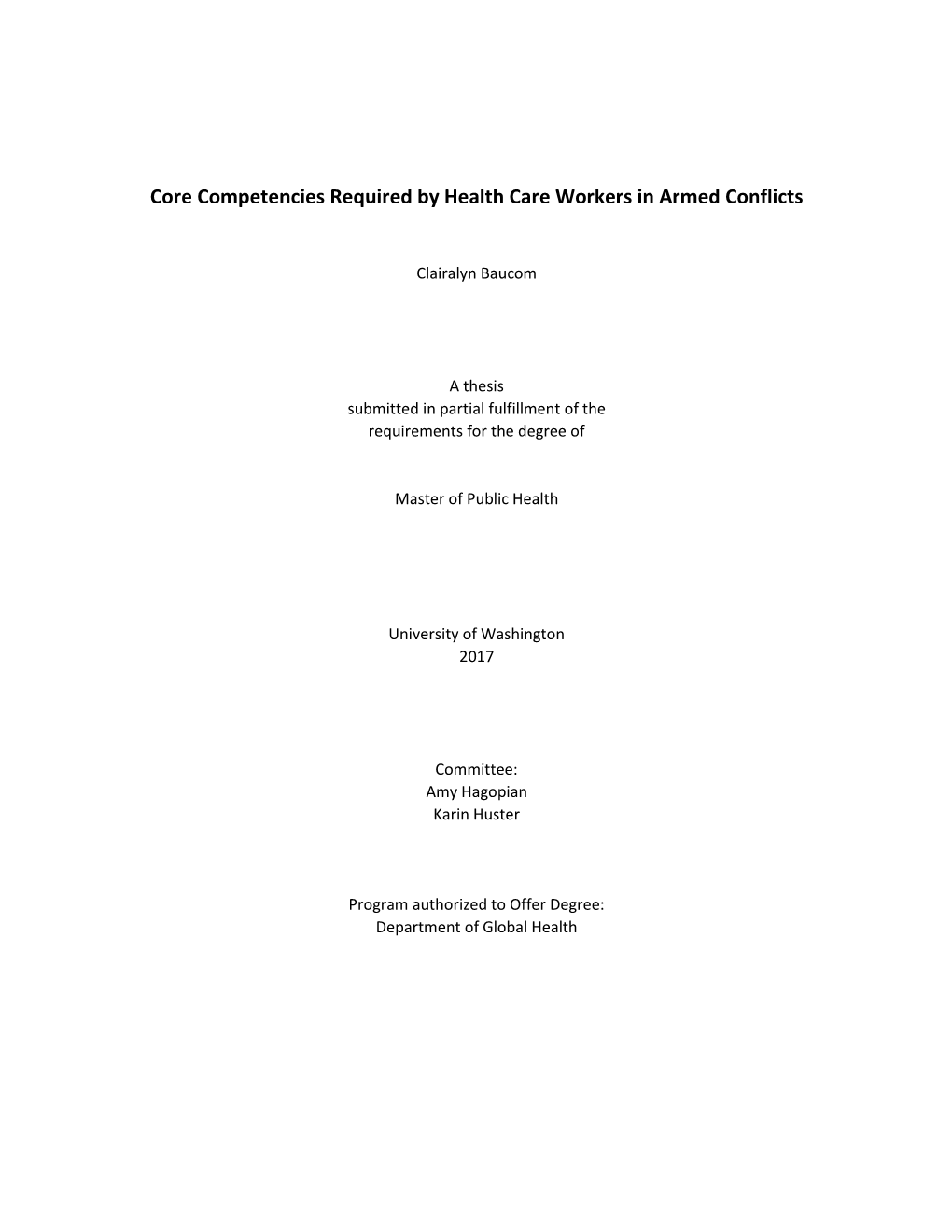 Core Competencies Required by Health Care Workers in Armed Conflicts