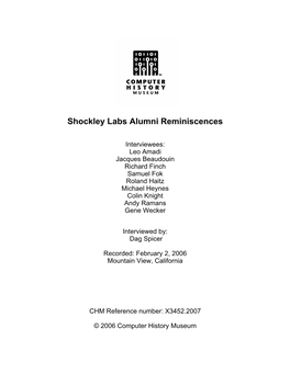 Shockley Labs Alumni Reminiscences