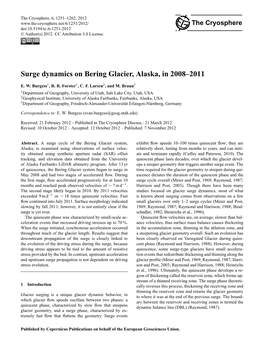 Surge Dynamics on Bering Glacier, Alaska, in 2008–2011