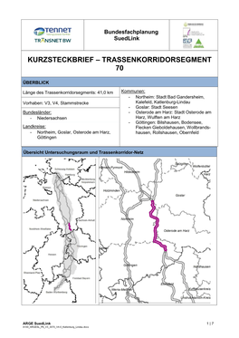 Kurzsteckbrief – Trassenkorridorsegment 70