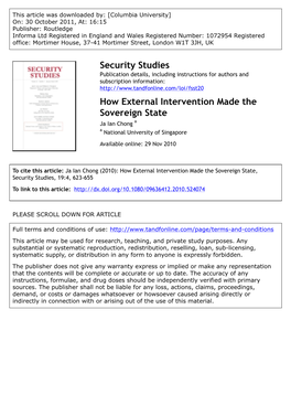 How External Intervention Made the Sovereign State Ja Ian Chong a a National University of Singapore Available Online: 29 Nov 2010
