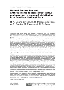 Natural Factors but Not Anthropogenic Factors Affect Native and Non–Native Mammal Distribution in a Brazilian National Park