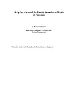 Strip Searches and the Fourth Amendment Rights of Prisoners