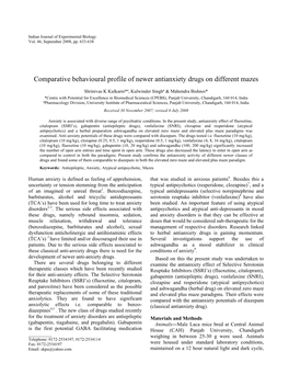Comparative Behavioural Profile of Newer Antianxiety Drugs on Different Mazes