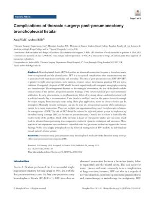 Post-Pneumonectomy Bronchopleural Fistula